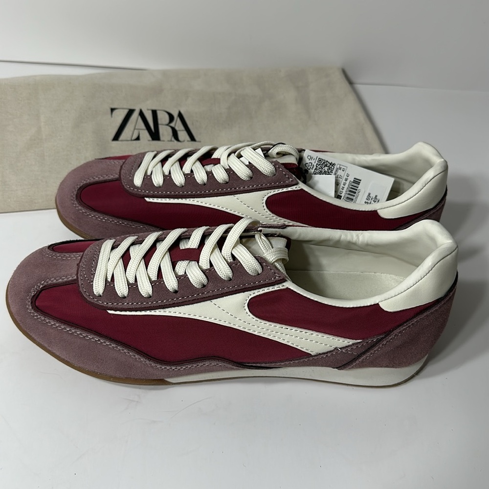 Zara Men's Maroon and Cream Sneakers - Picture 10 of 17